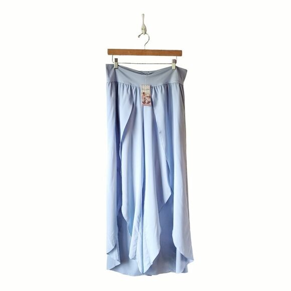 High Waisted Back Waistband Pocket Palazzo Flowy Split Wide Leg Casual Pants Ice - Picture 4 of 11